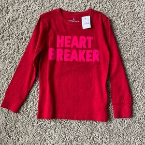J Crew Crewcuts Boys Red 'Heart Breaker' Long Sleeve Tee, Sz S (6-7) NWT